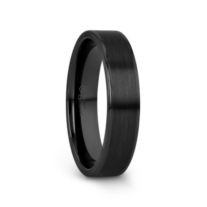 OCTAVIUS Flat Black Ceramic Ring with Brushed Center & Polished Edges - 4mm - 6mm