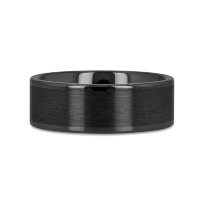 OCTAVIUS Flat Black Ceramic Ring with Brushed Center & Polished Edges - 8mm - 12mm