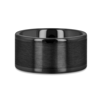 OCTAVIUS Flat Black Ceramic Ring with Brushed Center & Polished Edges - 8mm - 12mm
