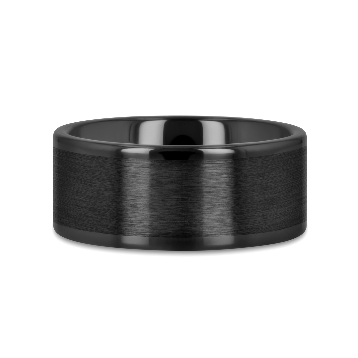 OCTAVIUS Flat Black Ceramic Ring with Brushed Center & Polished Edges - 8mm - 12mm