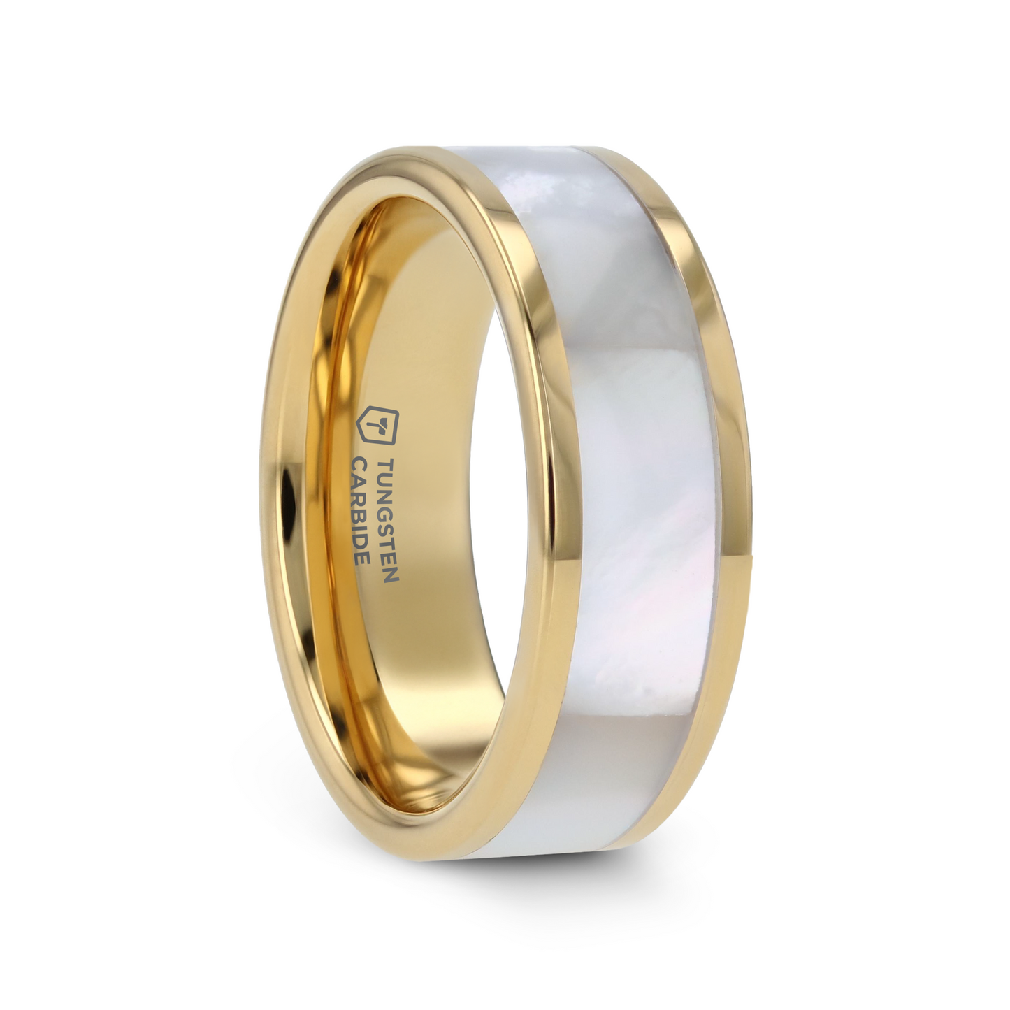 GRACE Gold-Plated Tungsten Wedding Band with White Abalone Inlay - 8mm