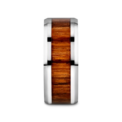 PALMALETTO Tungsten Carbide Ring with Beveled Edges and Real Zebra Wood Inlay - 10mm