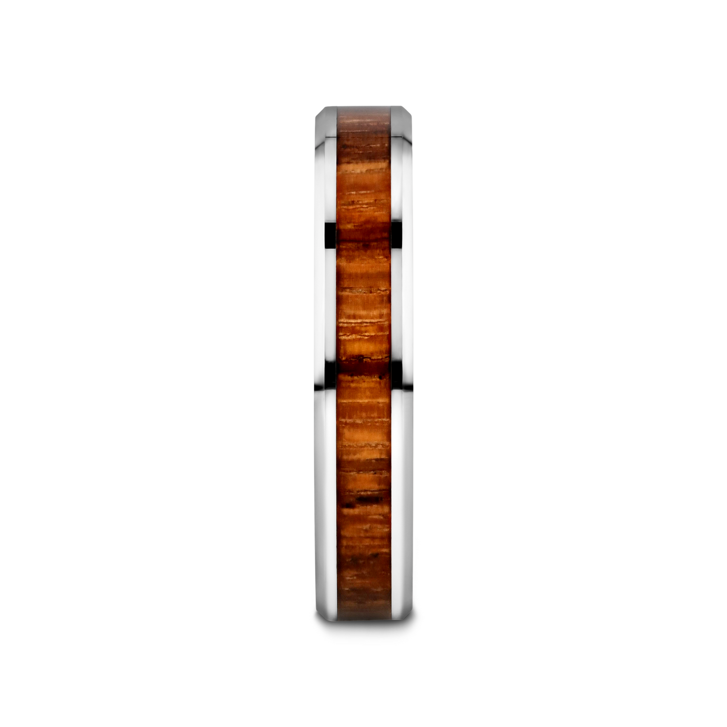 PALMALETTO Tungsten Carbide Ring with Beveled Edges and Real Zebra Wood Inlay - 4mm - 7mm