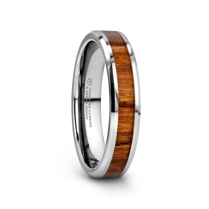 PALMALETTO Tungsten Carbide Ring with Beveled Edges and Real Zebra Wood Inlay - 4mm