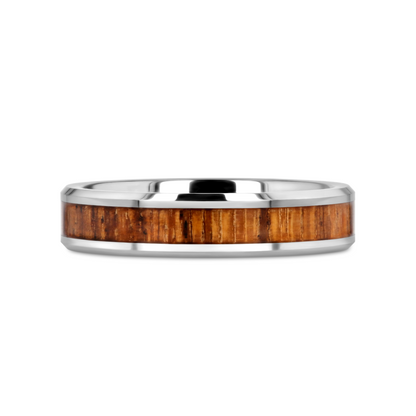 PALMALETTO Tungsten Carbide Ring with Beveled Edges and Real Zebra Wood Inlay - 4mm