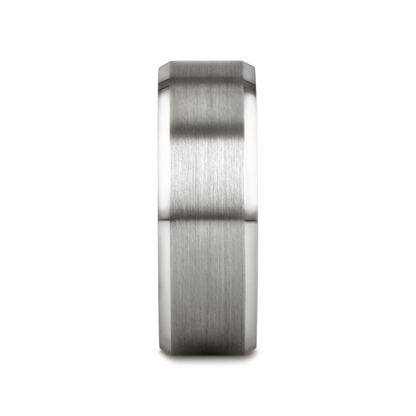 PETERSBURG Brushed Center White Tungsten Ring with Beveled Edges - 4mm - 10mm