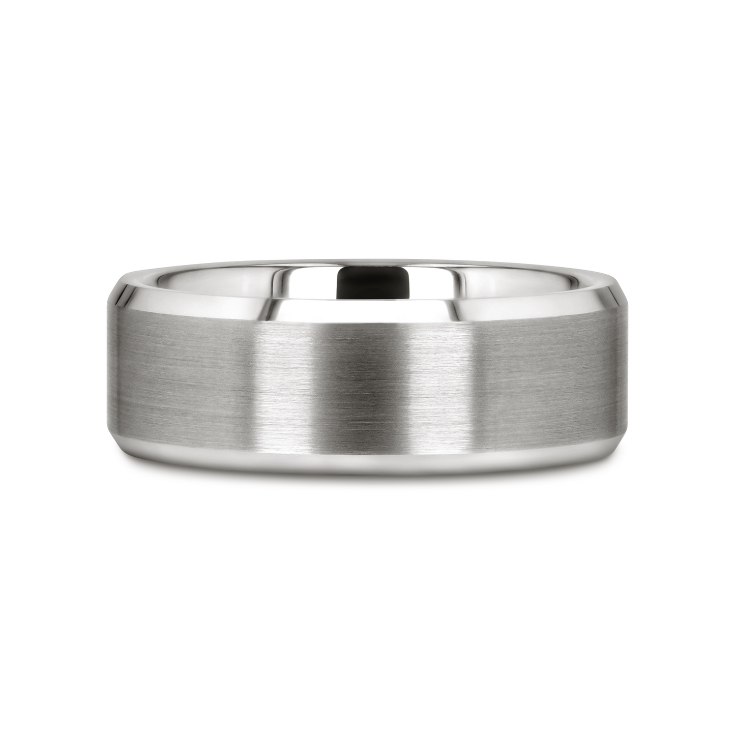 PETERSBURG Brushed Center White Tungsten Ring with Beveled Edges - 4mm - 10mm
