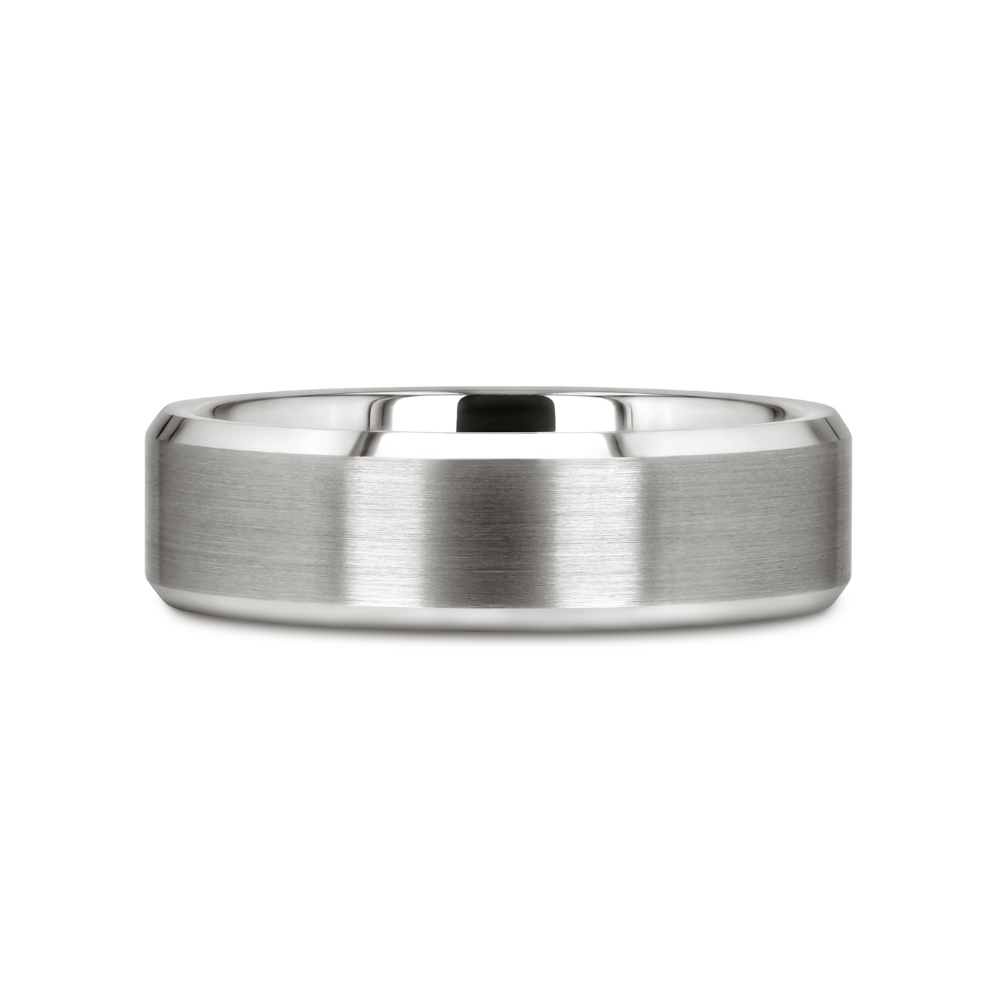 PETERSBURG Brushed Center White Tungsten Ring with Beveled Edges - 4mm - 10mm