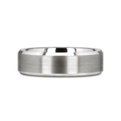 PETERSBURG Brushed Center White Tungsten Ring with Beveled Edges - 4mm - 10mm