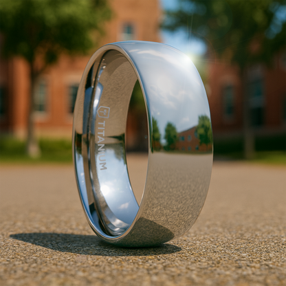 PETERSON Titanium Polished Finish Domed Men’s Wedding Band - 6mm & 8mm