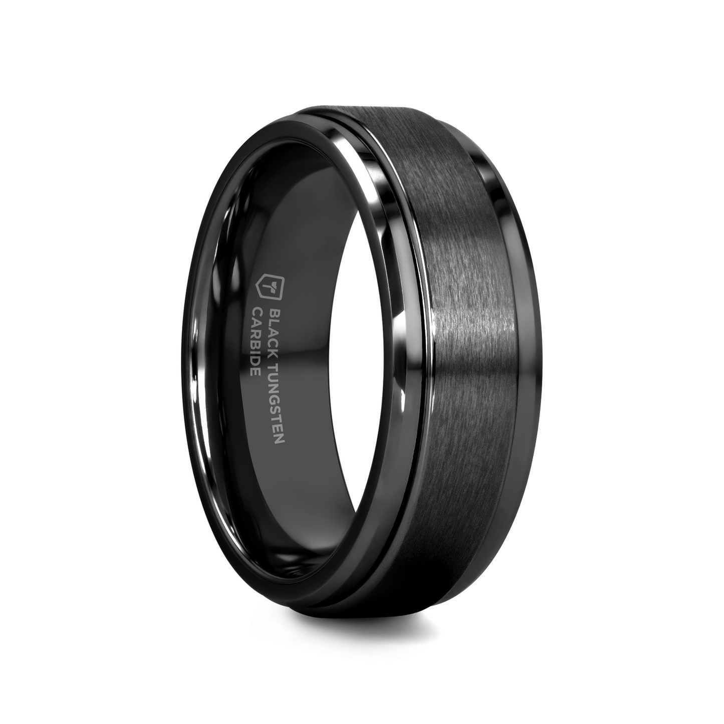 REVOLVE Black Tungsten Brushed Finish Spinner Polished Base Spinning Band - 6mm & 8mm