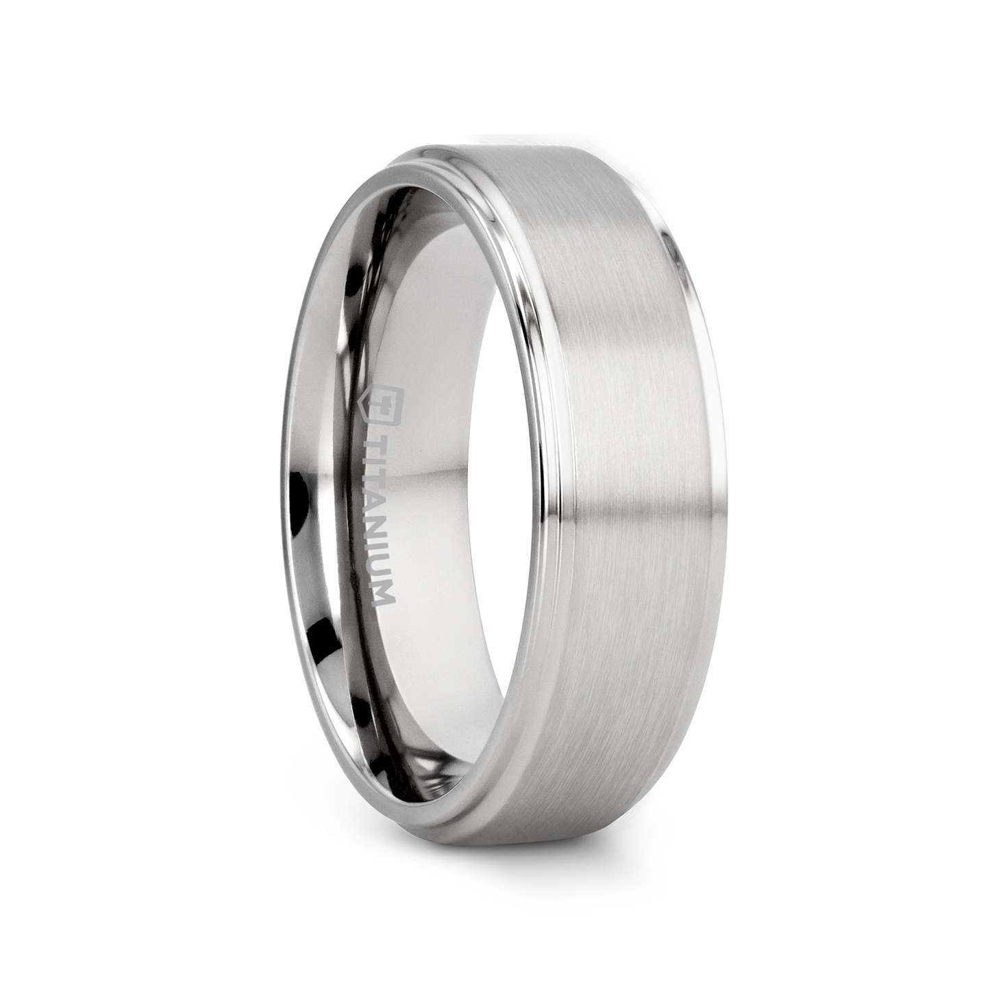 RHINOX Brushed Raised Center Men’s Titanium Wedding Ring with Polished Step Edges - 6mm & 8mm