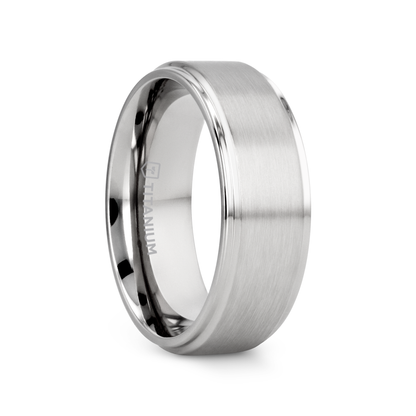 RHINOX Brushed Raised Center Men’s Titanium Wedding Ring with Polished Step Edges - 6mm & 8mm