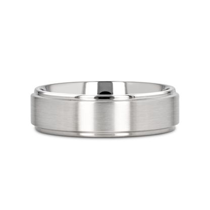 RHINOX Brushed Raised Center Men’s Titanium Wedding Ring with Polished Step Edges - 6mm & 8mm