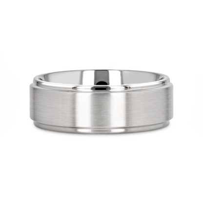 RHINOX Brushed Raised Center Men’s Titanium Wedding Ring with Polished Step Edges - 6mm & 8mm