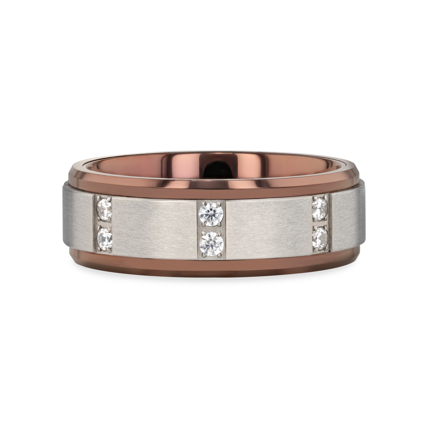 BEOWULF Raised Center Brushed Finish Tungsten Carbide Wedding Band with Channel Set Diamonds - 8mm
