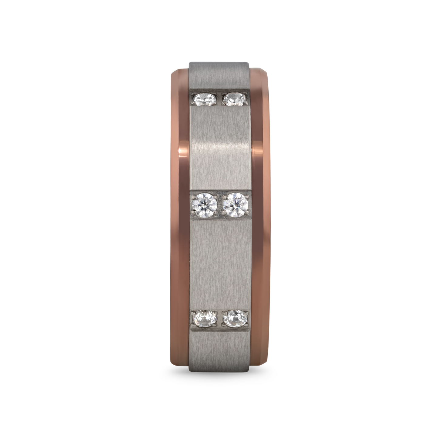 BEOWULF Raised Center Brushed Finish Tungsten Carbide Wedding Band with Channel Set Diamonds - 8mm