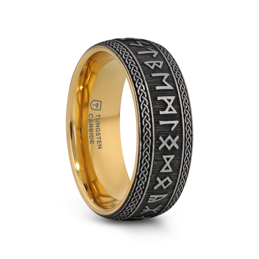 BALDUR Domed Tungsten Wedding Ring with Deep Engraved Runes - 8mm