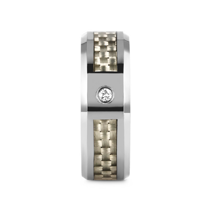 ROYCE Tungsten Wedding Band with White Carbon Fiber and White Diamond Setting - 8mm