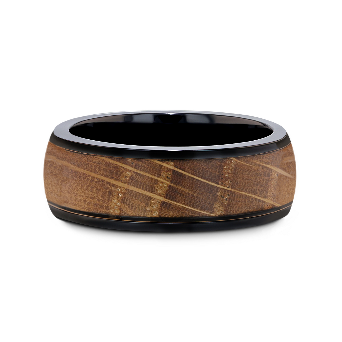 SCOTCH Black Ceramic Ring with Whiskey Barrel Wood Inlay- 8mm