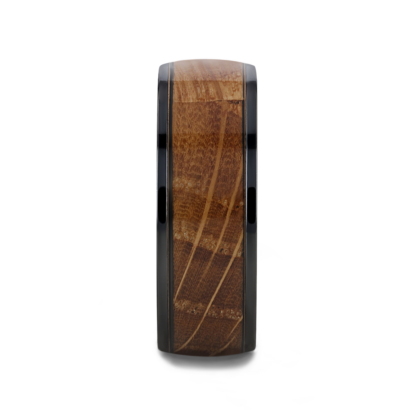 SCOTCH Black Ceramic Ring with Whiskey Barrel Wood Inlay- 8mm