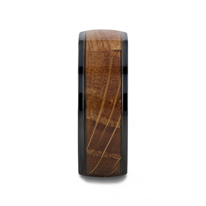 SCOTCH Black Ceramic Ring with Whiskey Barrel Wood Inlay- 8mm