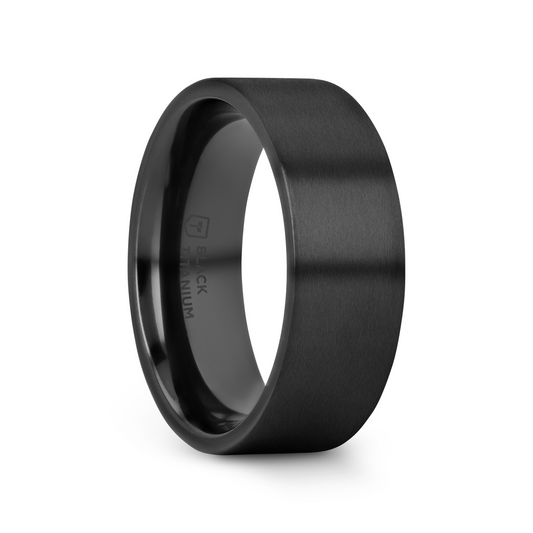 SAN BERNARDINO Brushed Finish Flat Black Titanium Men’s Wedding Band - 6mm & 8mm