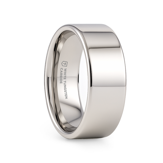 STOCKTON Flat Style White Tungsten Ring - 8mm - 12mm