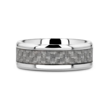 TANTALUS Beveled Edge Titanium Ring with White Carbon Fiber Inlay - 8mm