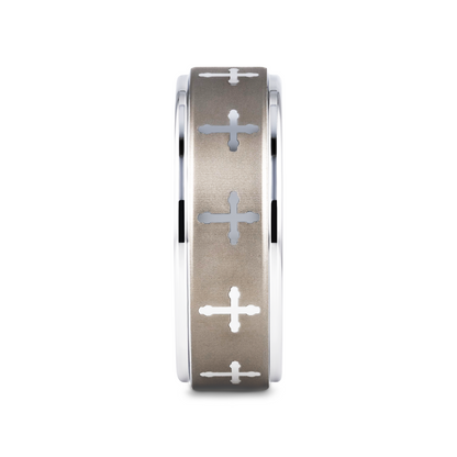 TRINITY Raised Center with Engraved Crosses Men's Tungsten Wedding Band – 8mm