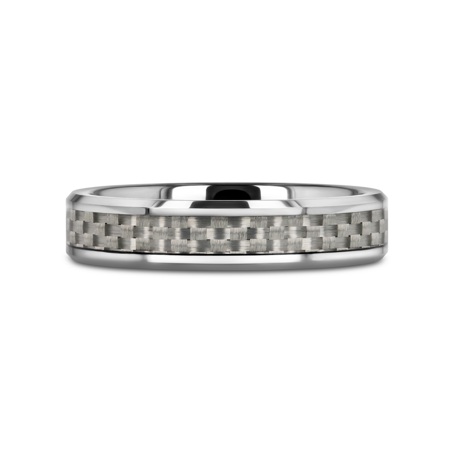 ULTIMUS Tungsten Carbide Ring with Beveled White Carbon Fiber Inlay - 4mm - 6mm