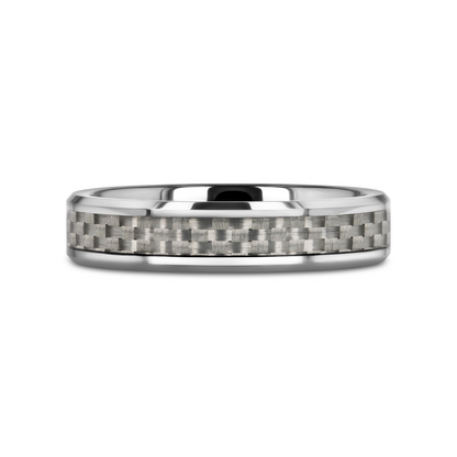 ULTIMUS Tungsten Carbide Ring with Beveled White Carbon Fiber Inlay - 4mm - 6mm