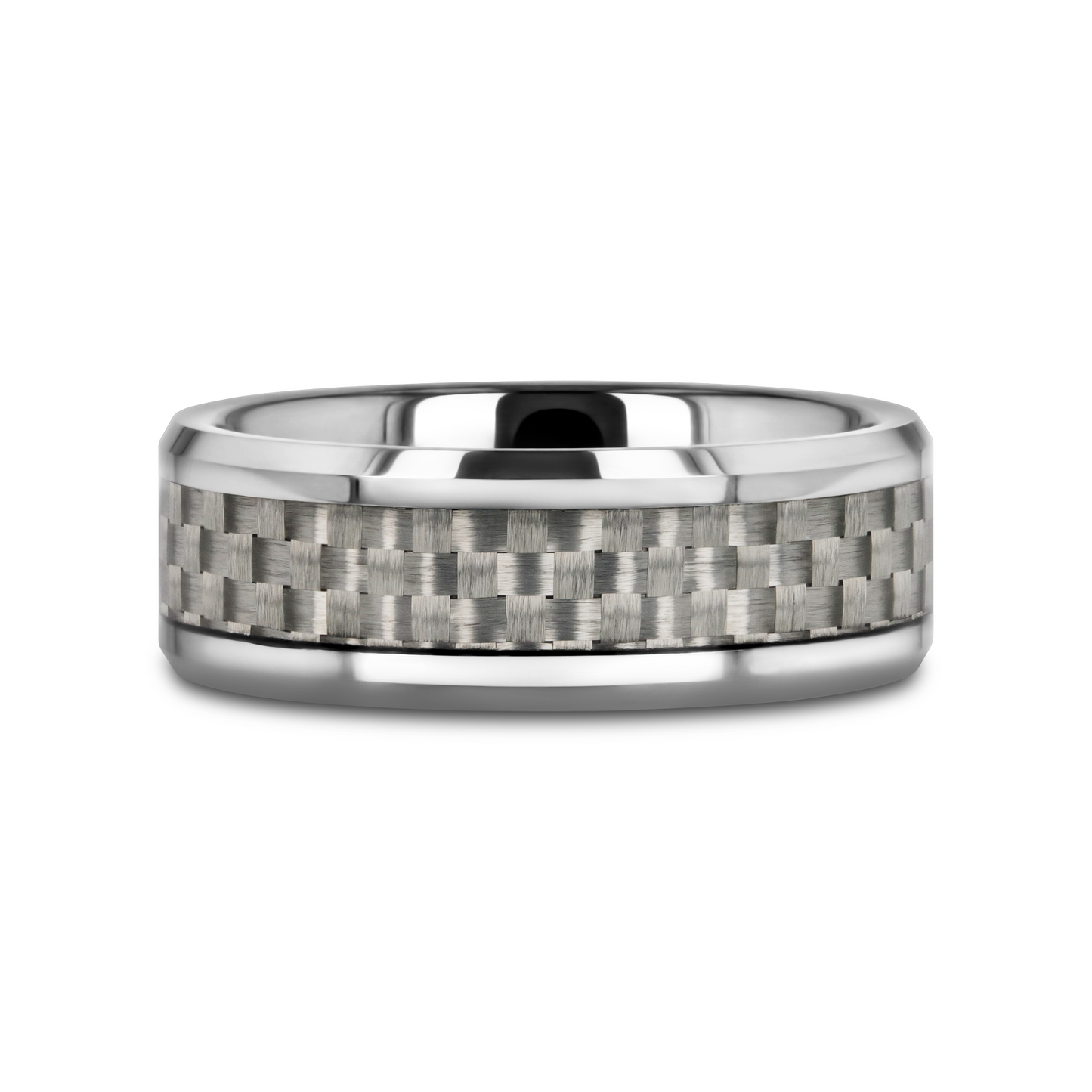 ULTIMUS Tungsten Carbide Ring with Beveled White Carbon Fiber Inlay - 8mm - 12mm