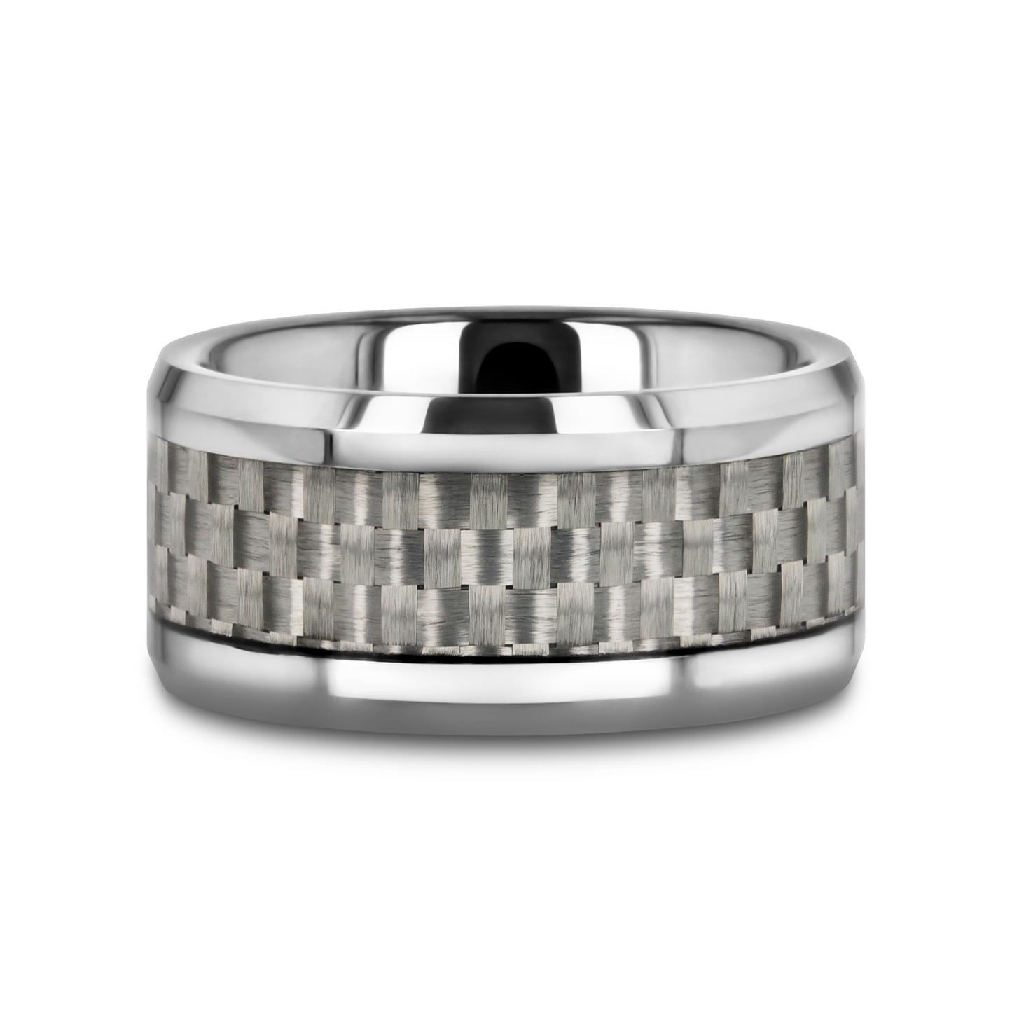 ULTIMUS Tungsten Carbide Ring with Beveled White Carbon Fiber Inlay - 8mm - 12mm