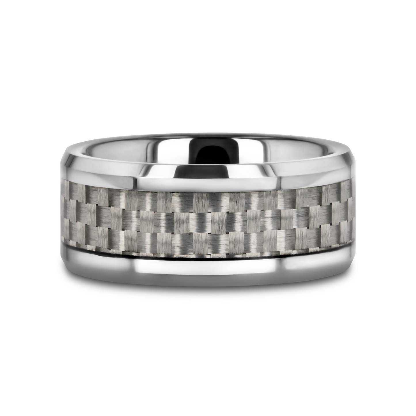 ULTIMUS Tungsten Carbide Ring with Beveled White Carbon Fiber Inlay - 8mm - 12mm