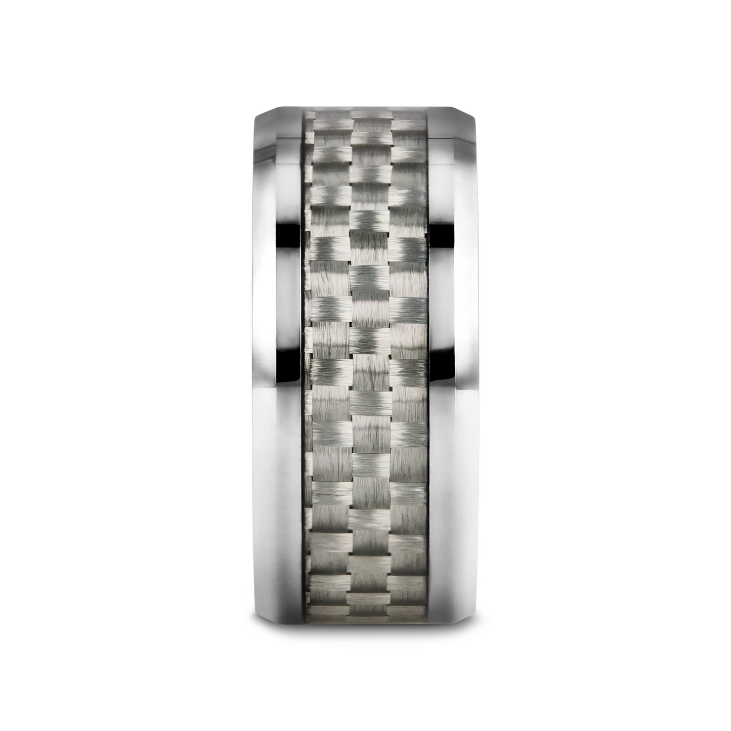 ULTIMUS Tungsten Carbide Ring with Beveled White Carbon Fiber Inlay - 8mm - 12mm