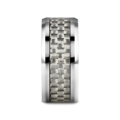 ULTIMUS Tungsten Carbide Ring with Beveled White Carbon Fiber Inlay - 8mm - 12mm