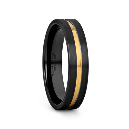 VIVALDI Black Ceramic Wedding Band With Yellow Gold Groove - 4mm - 8mm