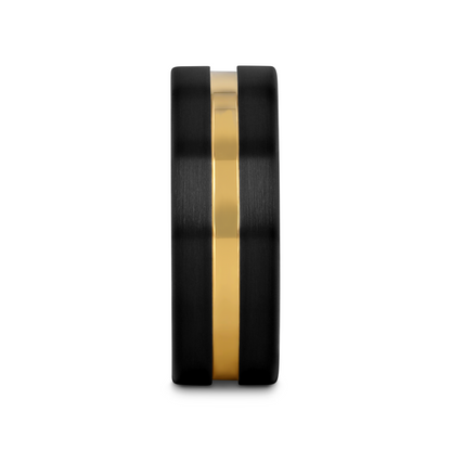 VIVALDI Black Ceramic Wedding Band With Yellow Gold Groove - 4mm - 8mm