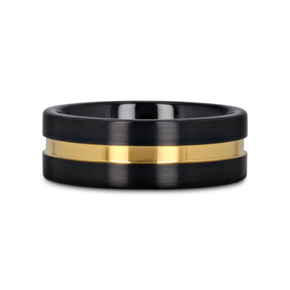 VIVALDI Black Ceramic Wedding Band With Yellow Gold Groove - 4mm - 8mm