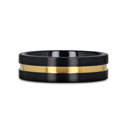VIVALDI Black Ceramic Wedding Band With Yellow Gold Groove - 4mm - 8mm