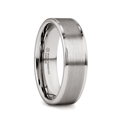 WAYNE Flat White Tungsten Wedding Band with Brushed Finished Center - 4mm - 8mm