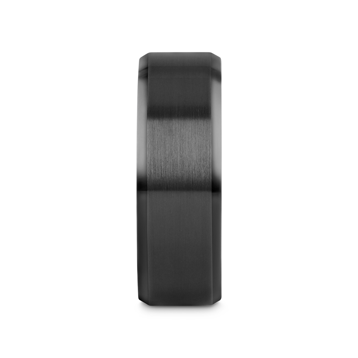 YORKSHIRE Brushed Finish Black Ceramic Wedding Band with Beveled Edges 6mm or 8mm