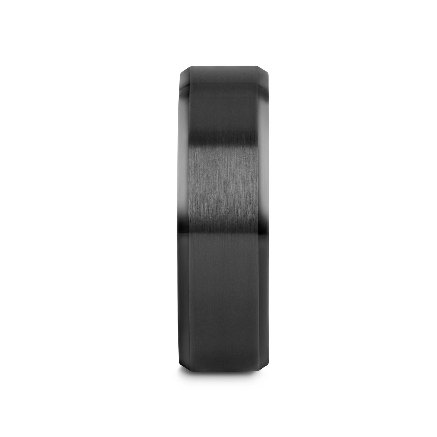 YORKSHIRE Brushed Finish Black Ceramic Wedding Band with Beveled Edges 6mm or 8mm