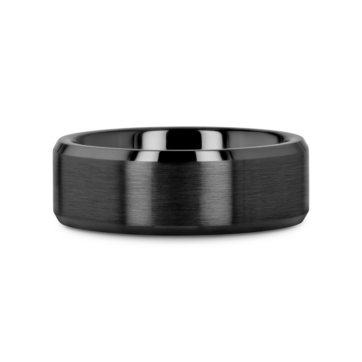 YORKSHIRE Brushed Finish Black Ceramic Wedding Band with Beveled Edges 6mm or 8mm