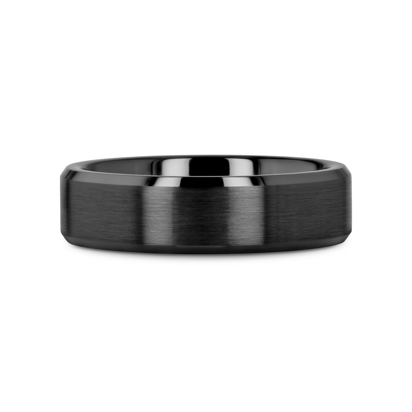 YORKSHIRE Brushed Finish Black Ceramic Wedding Band with Beveled Edges 6mm or 8mm
