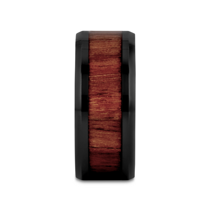 YUKON Beveled Black Ceramic Ring with Black Walnut Wood Inlay - 10mm