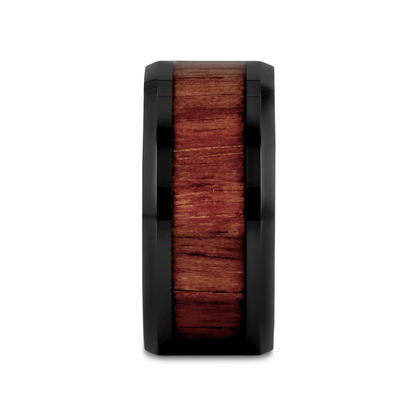 YUKON Beveled Black Ceramic Ring with Black Walnut Wood Inlay - 8mm - 12mm