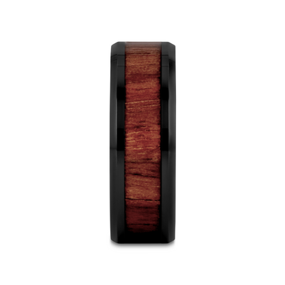 YUKON Beveled Black Ceramic Ring with Black Walnut Wood Inlay - 4mm - 7mm