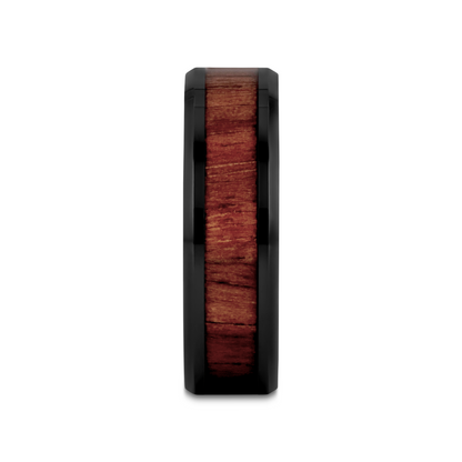 YUKON Beveled Black Ceramic Ring with Black Walnut Wood Inlay - 4mm - 7mm